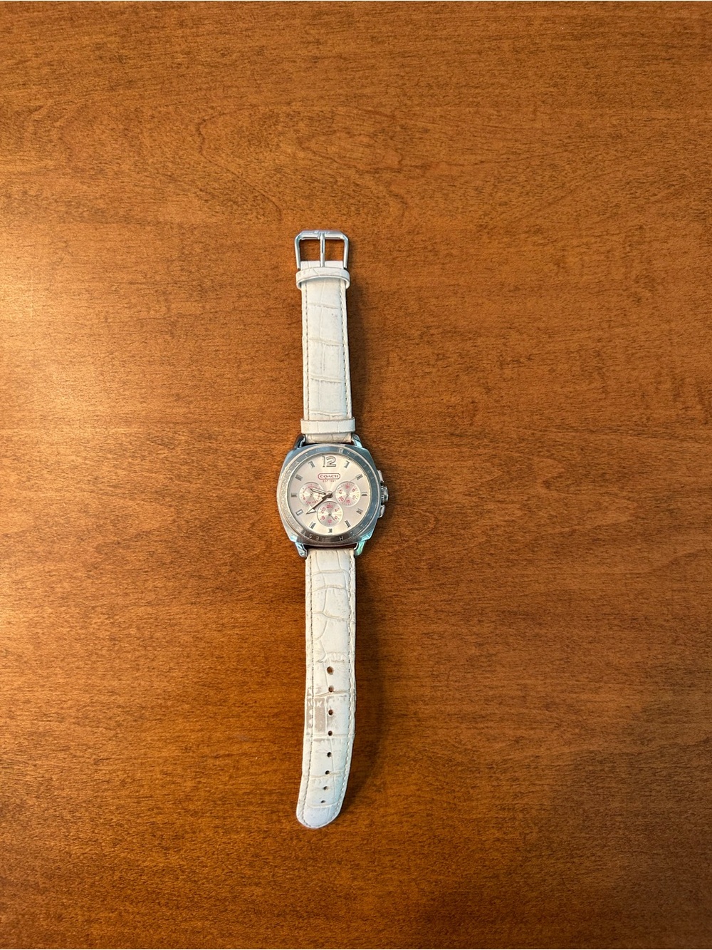 Coach White Leather Strap Chronograph Watch